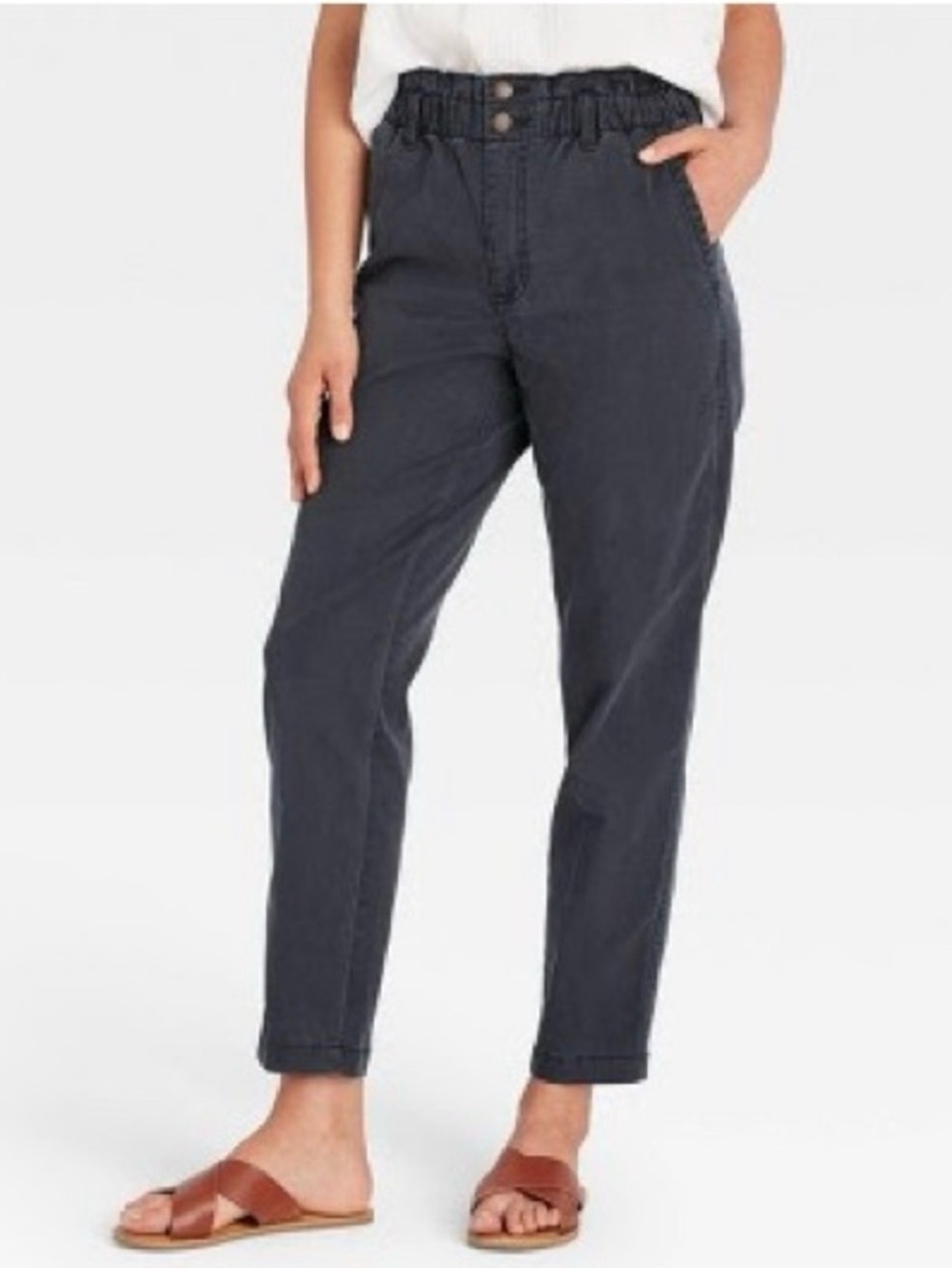 Universal Thread High-Rise Paperbag Waist Tapered Ankle Pants Charcoal Gray